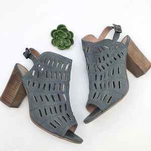 DIBA Slate Blue Laser Cut Suede Ankle Heels